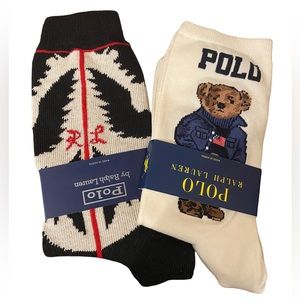 POLO RALPH LAUREN Women's Black Cowboy Boot and Americana Bear Crew Sock 9-11